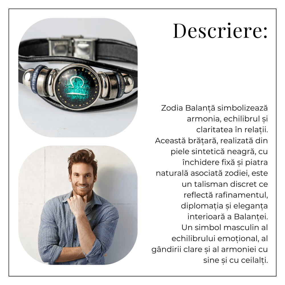 Bratara Zodiacala ajustabila din Piele Sintetica cu Cabochon Rotund – Simbol Astrologic Personalizat pentru Energie si Identitate Astrala [5]