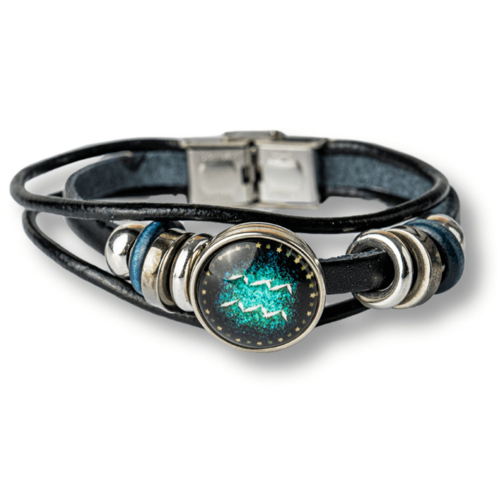 Bratara Zodiacala ajustabila din Piele Sintetica cu Cabochon Rotund – Simbol Astrologic Personalizat pentru Energie si Identitate Astrala [1]