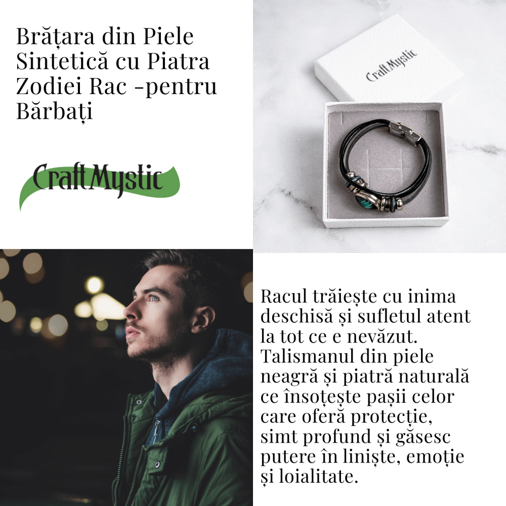 Bratara Zodiacala ajustabila din Piele Sintetica cu Cabochon Rotund – Simbol Astrologic Personalizat pentru Energie si Identitate Astrala [5]