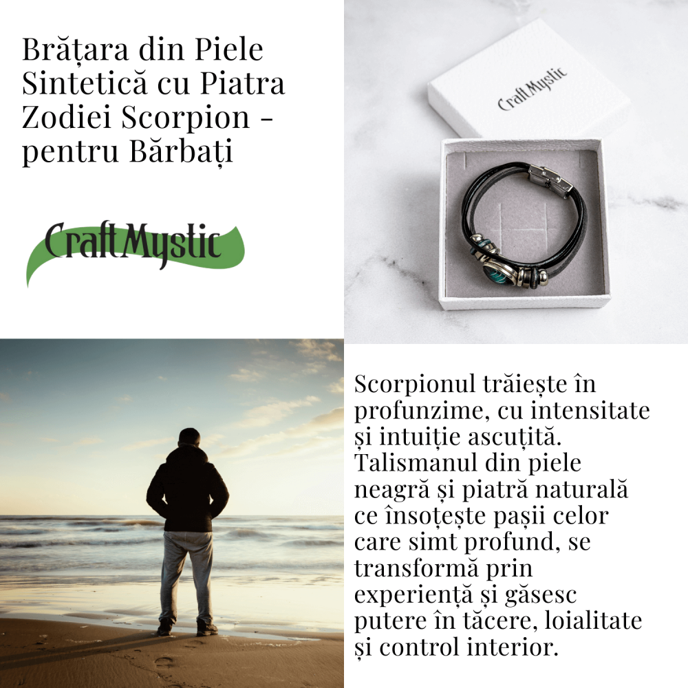 Bratara Zodiacala ajustabila din Piele Sintetica cu Cabochon Rotund – Simbol Astrologic Personalizat pentru Energie si Identitate Astrala [6]