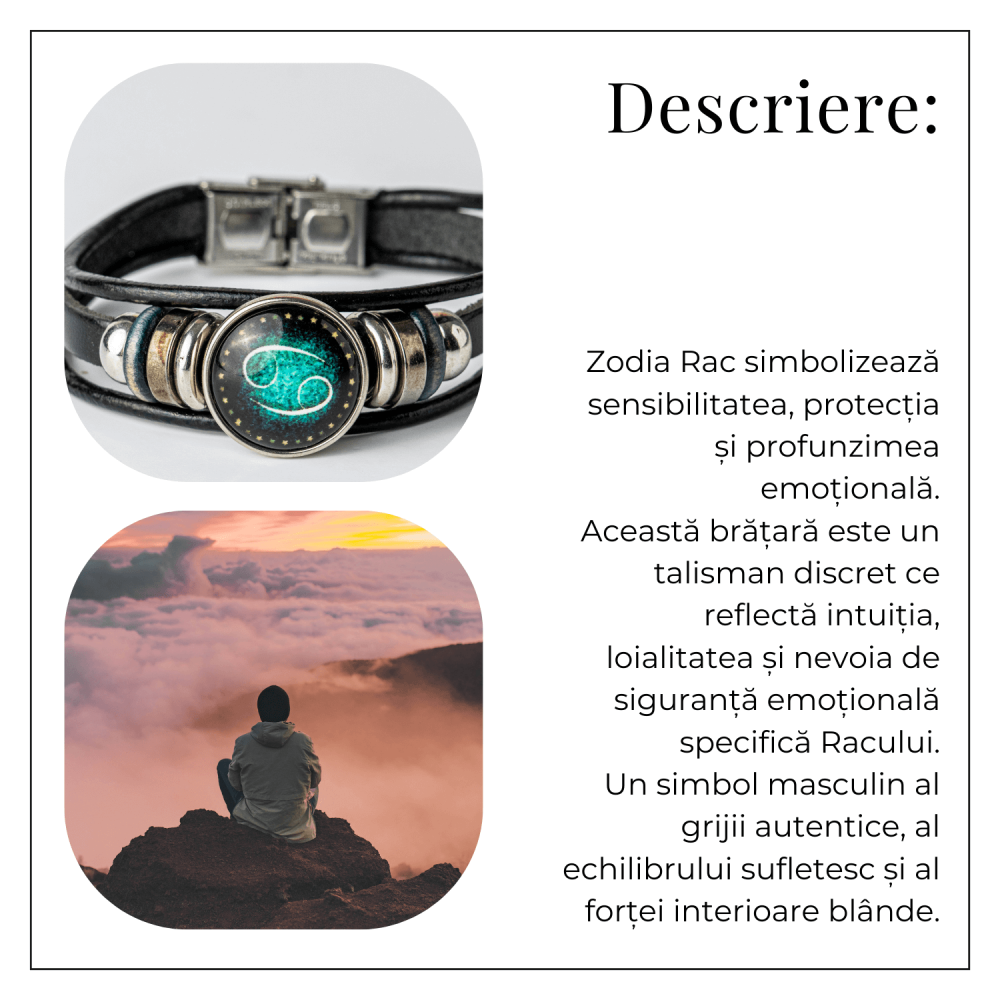 Bratara Zodiacala ajustabila din Piele Sintetica cu Cabochon Rotund – Simbol Astrologic Personalizat pentru Energie si Identitate Astrala [4]