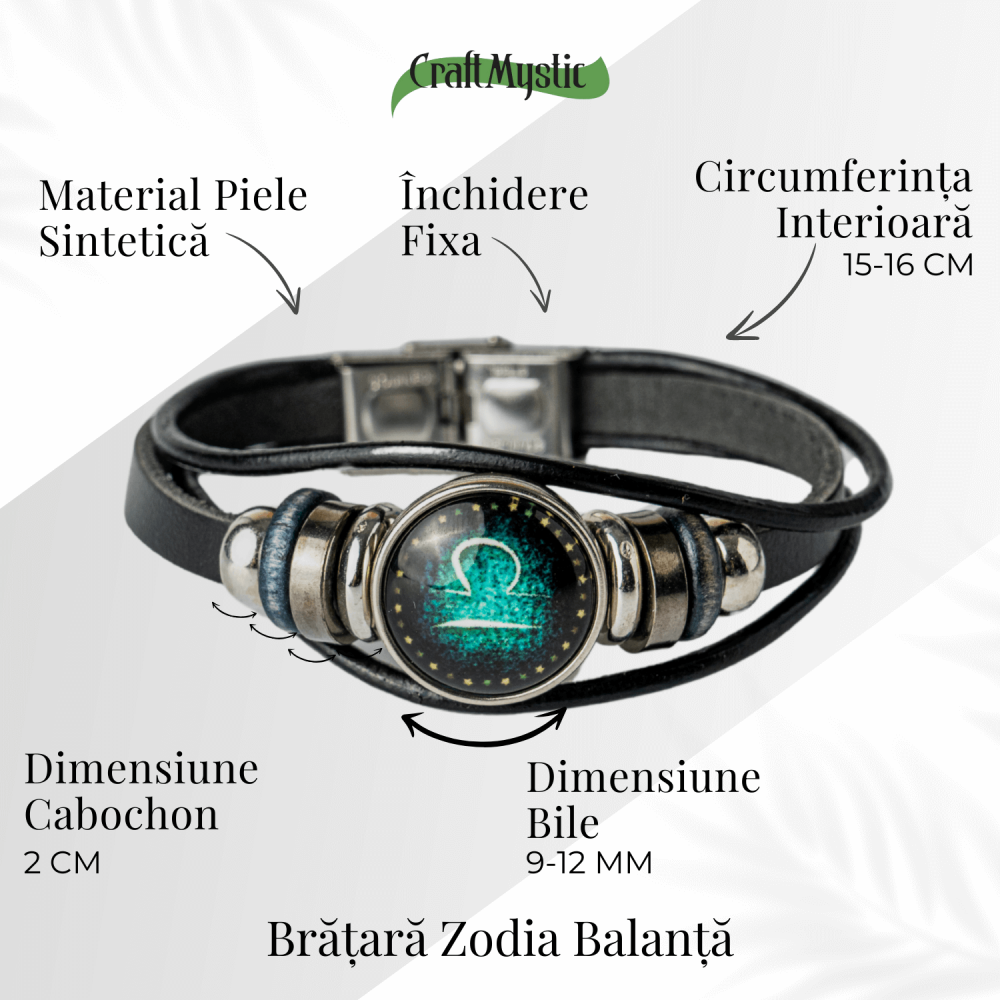 Bratara Zodiacala ajustabila din Piele Sintetica cu Cabochon Rotund – Simbol Astrologic Personalizat pentru Energie si Identitate Astrala [4]