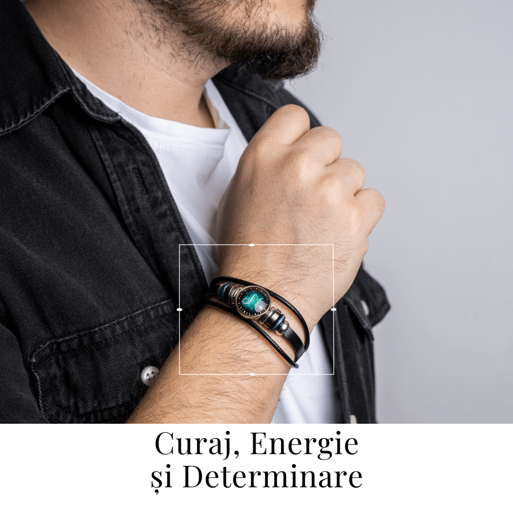 Bratara Zodiacala ajustabila din Piele Sintetica cu Cabochon Rotund – Simbol Astrologic Personalizat pentru Energie si Identitate Astrala [2]