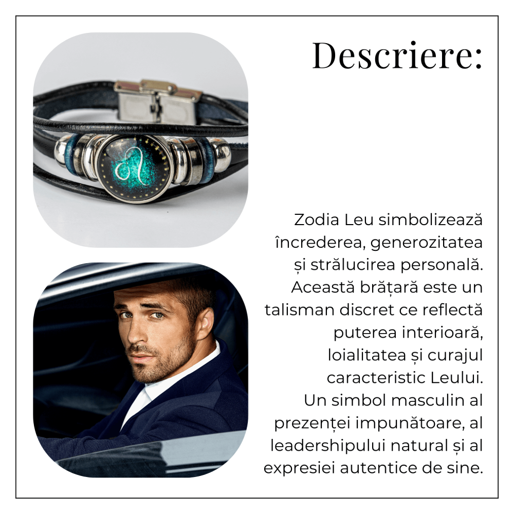 Bratara Zodiacala ajustabila din Piele Sintetica cu Cabochon Rotund – Simbol Astrologic Personalizat pentru Energie si Identitate Astrala [4]