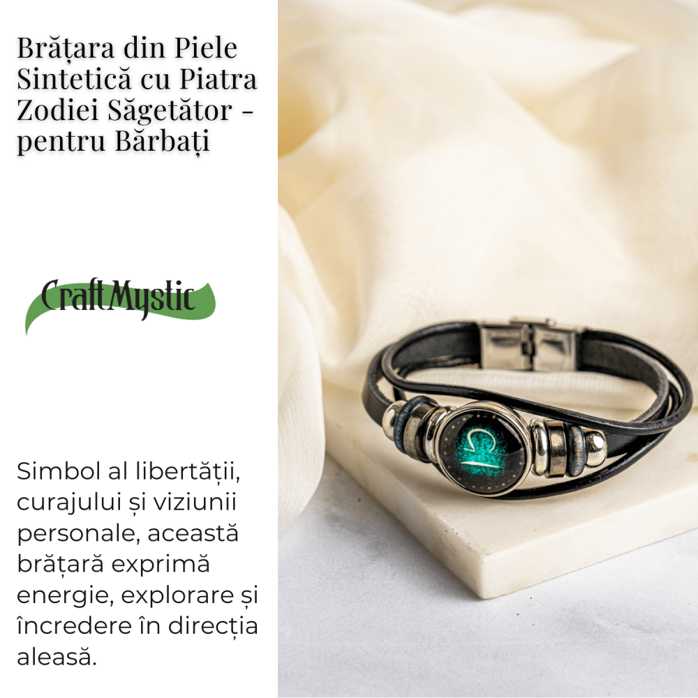 Bratara Zodiacala ajustabila din Piele Sintetica cu Cabochon Rotund – Simbol Astrologic Personalizat pentru Energie si Identitate Astrala [4]