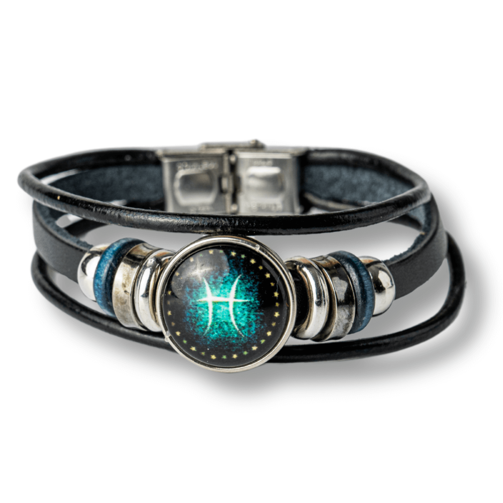 Bratara Zodiacala ajustabila din Piele Sintetica cu Cabochon Rotund – Simbol Astrologic Personalizat pentru Energie si Identitate Astrala [1]