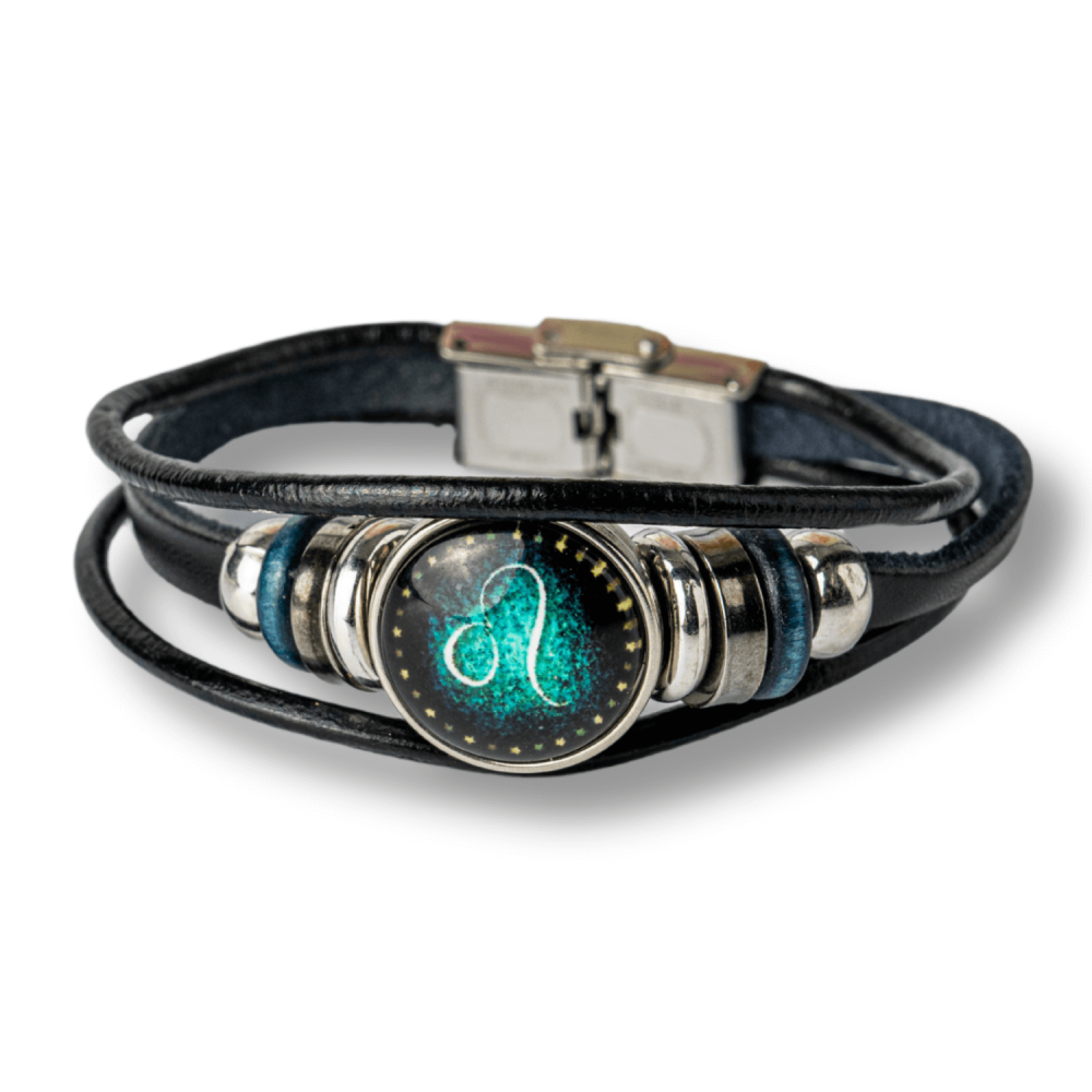 Bratara Zodiacala ajustabila din Piele Sintetica cu Cabochon Rotund – Simbol Astrologic Personalizat pentru Energie si Identitate Astrala [1]