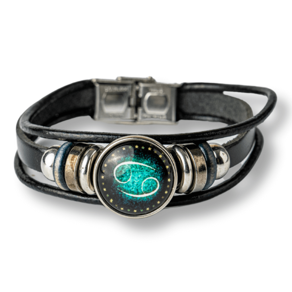 Bratara Zodiacala ajustabila din Piele Sintetica cu Cabochon Rotund – Simbol Astrologic Personalizat pentru Energie si Identitate Astrala [1]