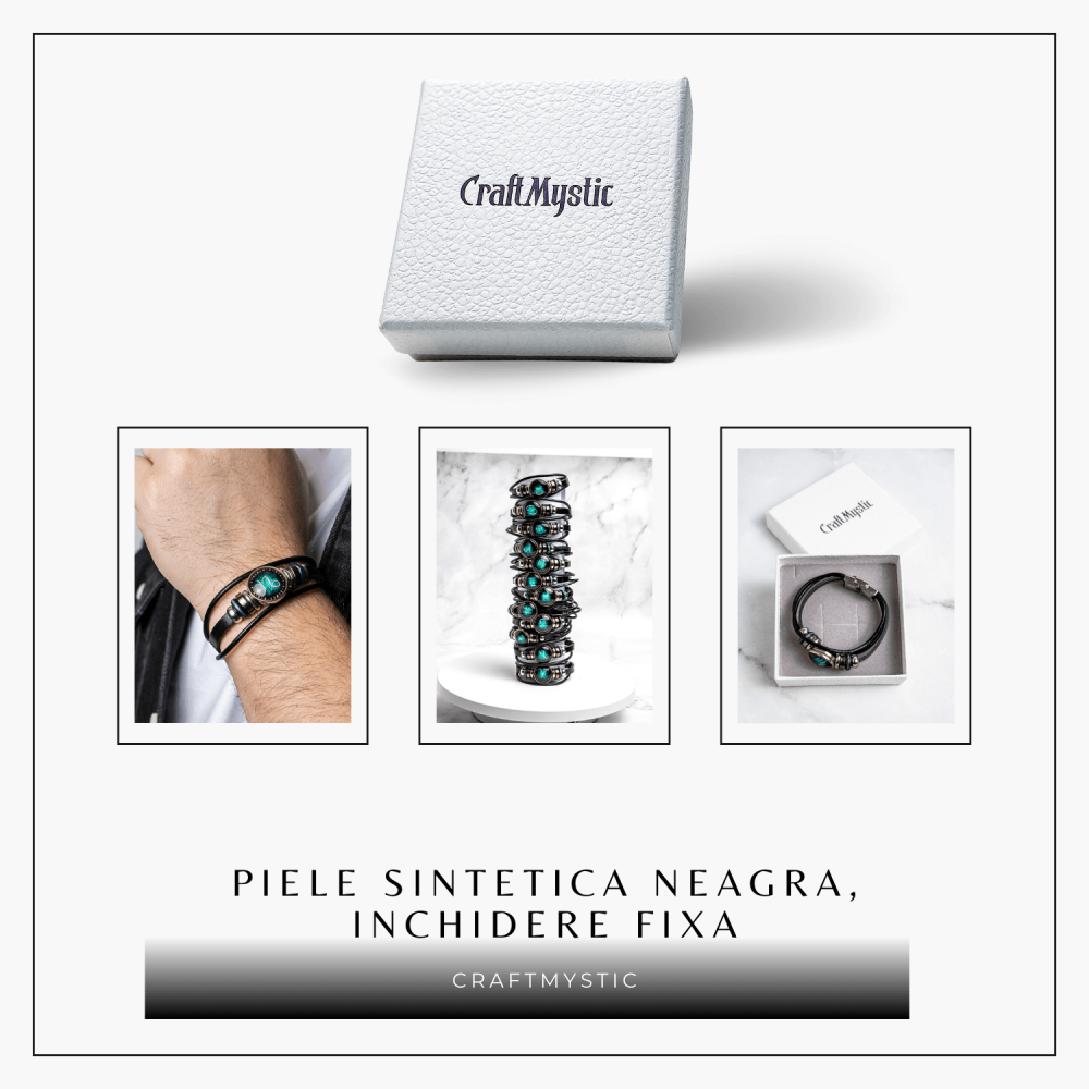 Bratara Zodiacala ajustabila din Piele Sintetica cu Cabochon Rotund – Simbol Astrologic Personalizat pentru Energie si Identitate Astrala [8]