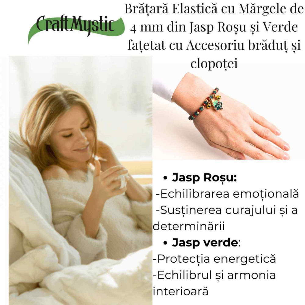 Bratara Jasp Rosu, Verde cu Bradut si Clopotei – Protectie si Echilibru [4]
