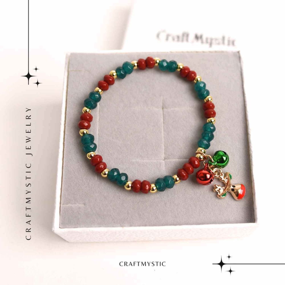 Bratara naturala Jasp rosu si verde fatetat cu accesoriu ren si clopotei - energie si eleganta [2]