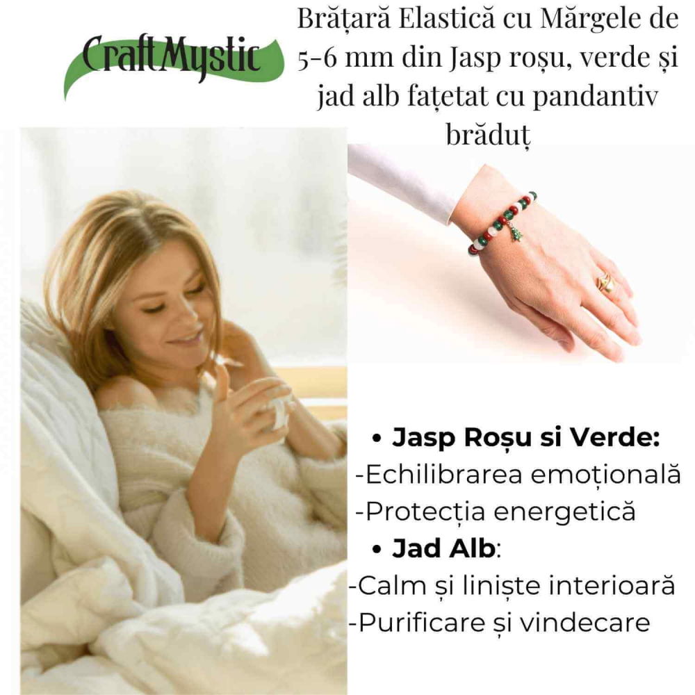Bratara Jasp Rosu, Verde si Jad Alb – Echilibru si Protectie [3]