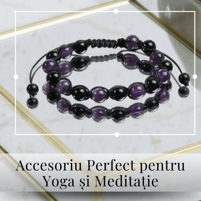 Bratara Reglabila cu Obsidian si Ametist 8mm - Protectie si Liniste Interioara [9]