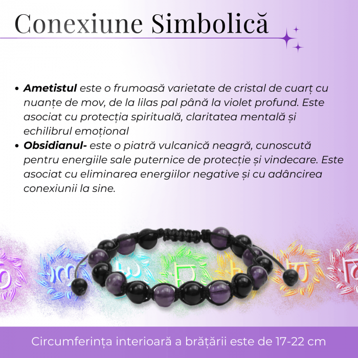 Bratara Reglabila cu Obsidian si Ametist 8mm - Protectie si Liniste Interioara [4]