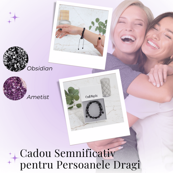 Bratara Reglabila cu Obsidian si Ametist 8mm - Protectie si Liniste Interioara [7]