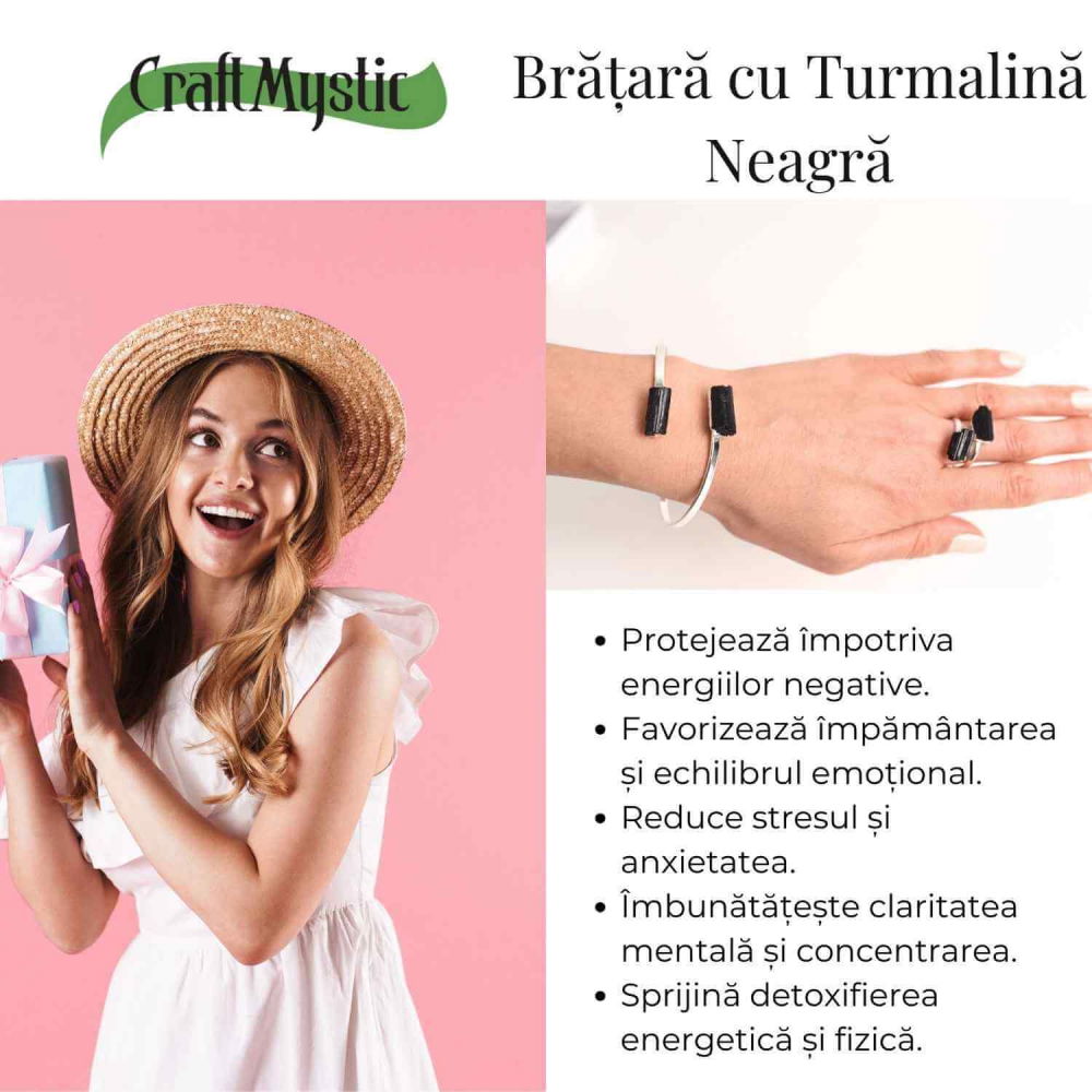 Bratara Metalica Argintie cu Dublu Turmalina, Protectie si Echilibru [3]