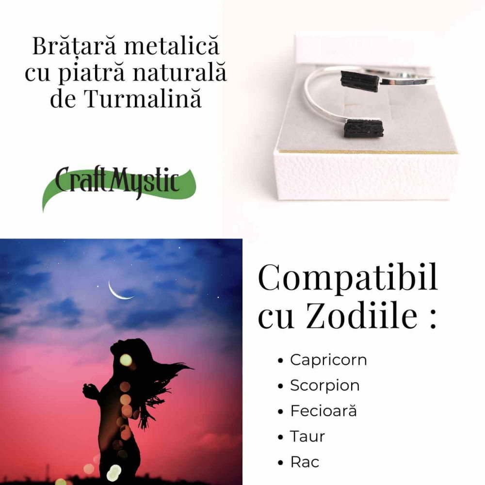 Bratara Metalica Argintie cu Dublu Turmalina, Protectie si Echilibru [5]