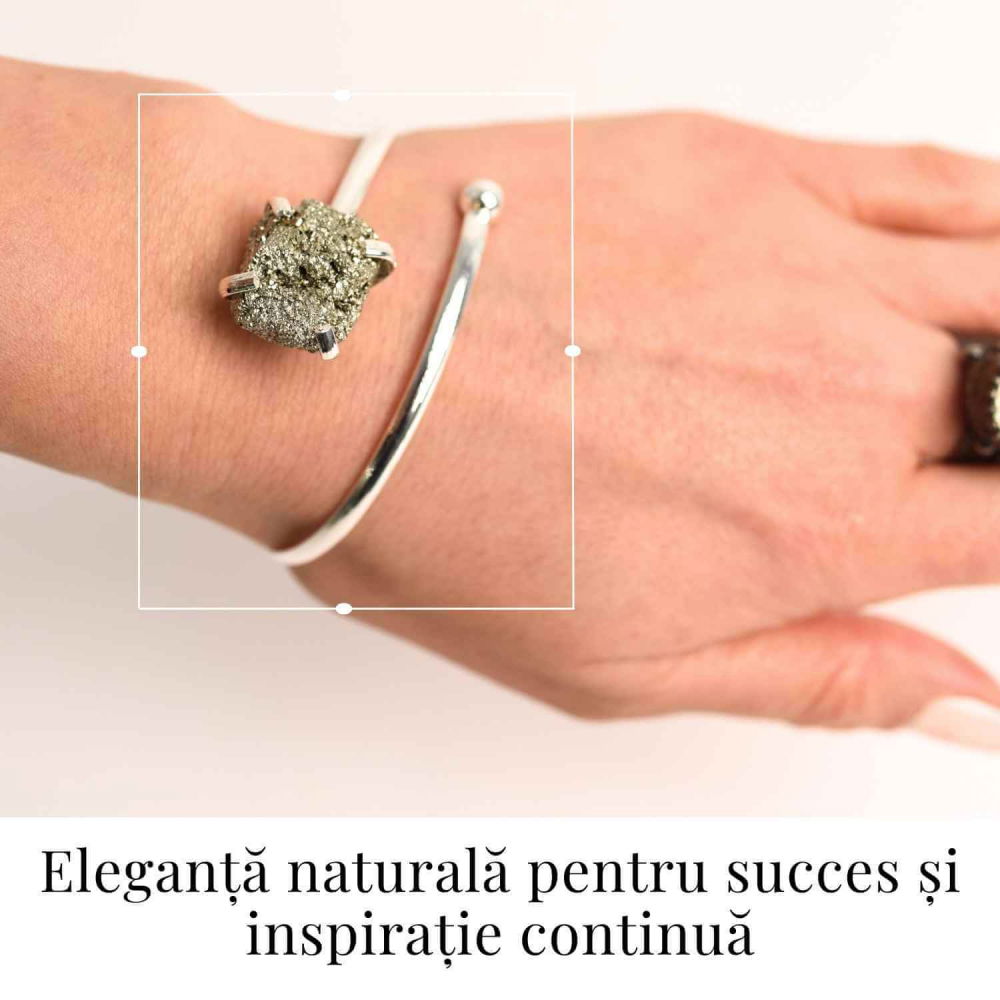 Bratara Metalica Argintie cu Piatra de Pirita, Eleganta si Prosperitate [2]