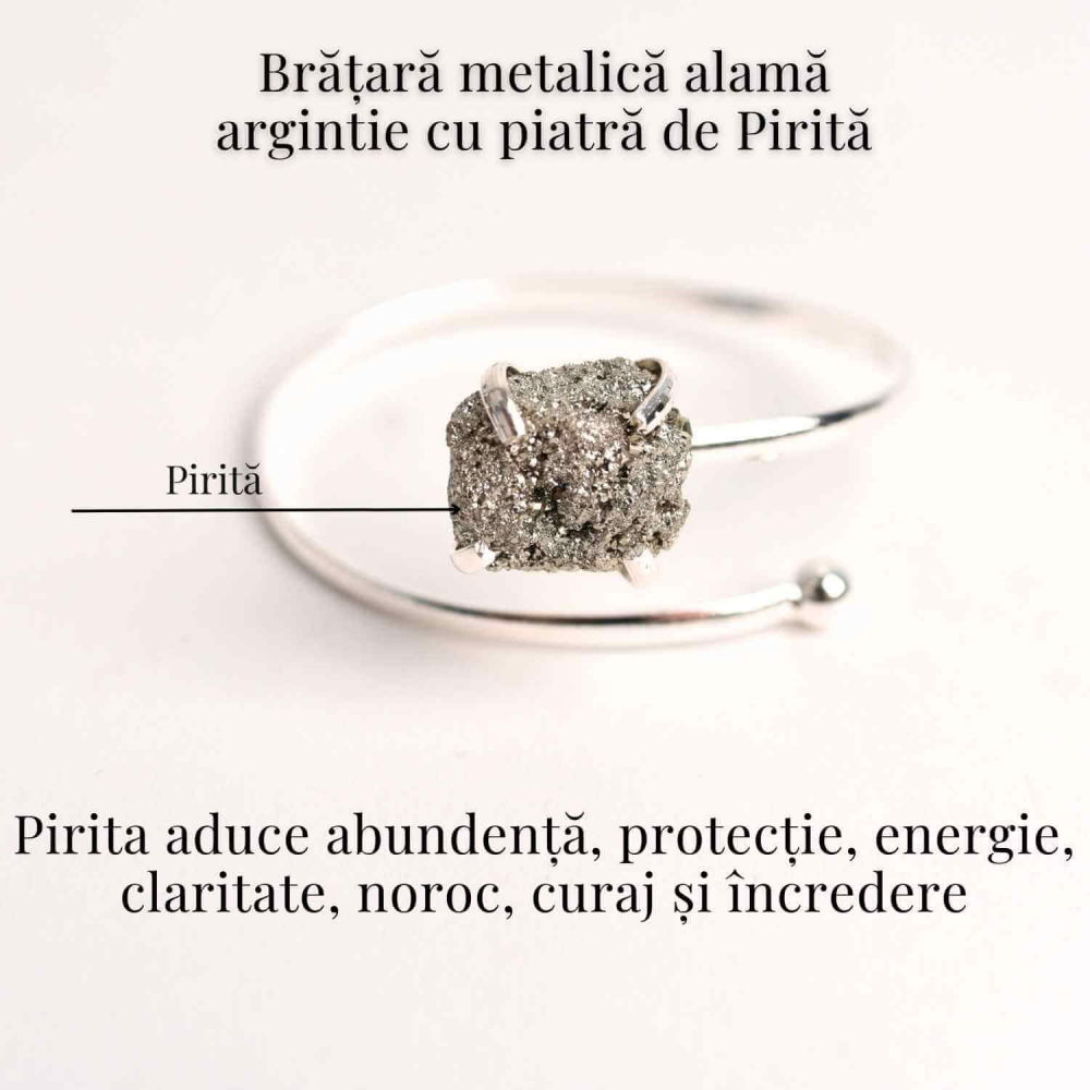Bratara Metalica Argintie cu Piatra de Pirita, Eleganta si Prosperitate [3]