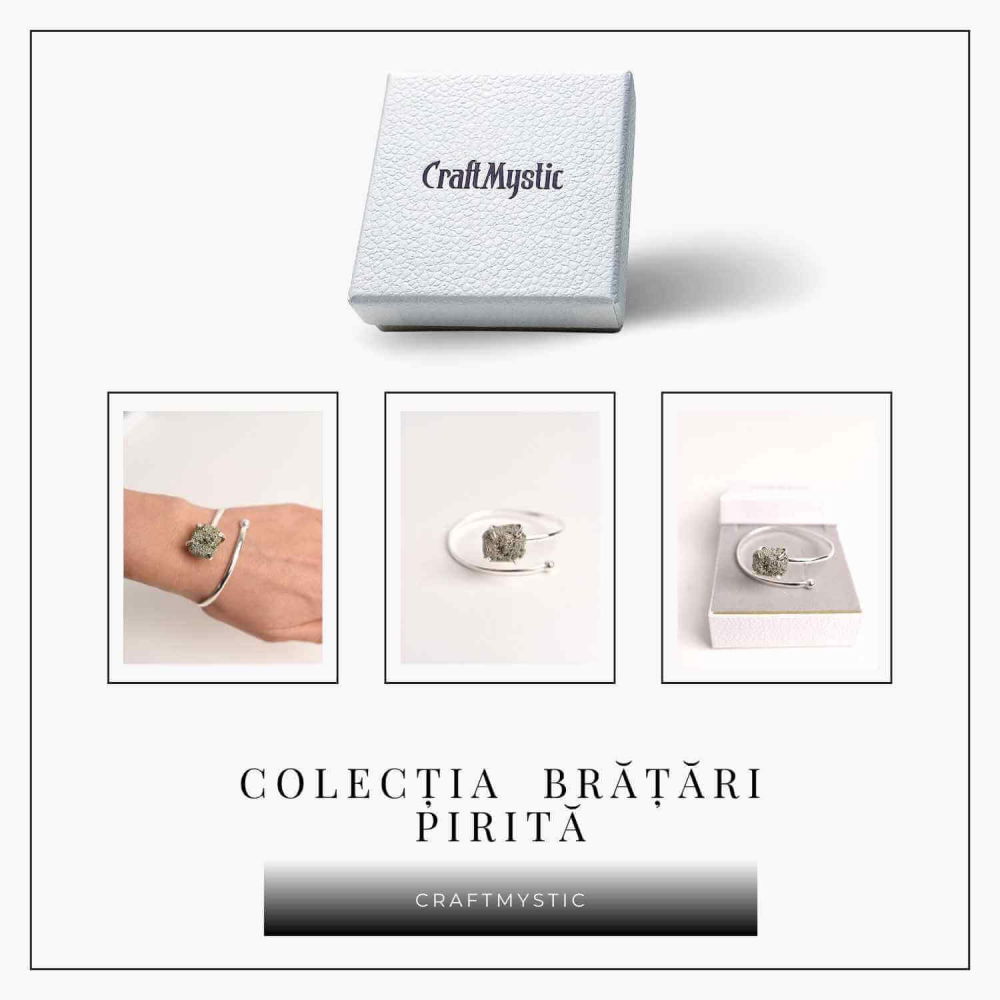 Bratara Metalica Argintie cu Piatra de Pirita, Eleganta si Prosperitate [7]