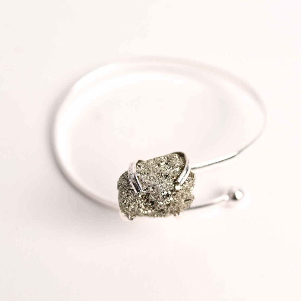 Bratara Metalica Argintie cu Piatra de Pirita, Eleganta si Prosperitate [8]