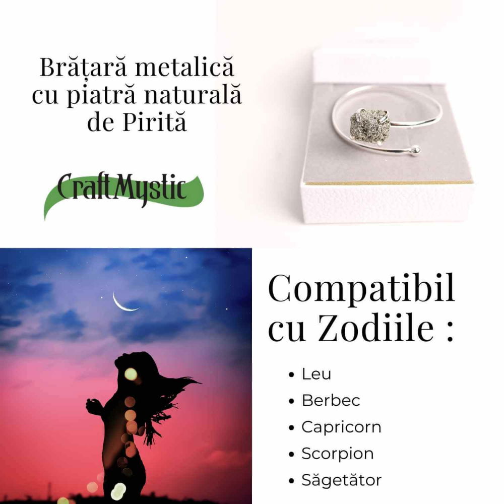 Bratara Metalica Argintie cu Piatra de Pirita, Eleganta si Prosperitate [5]