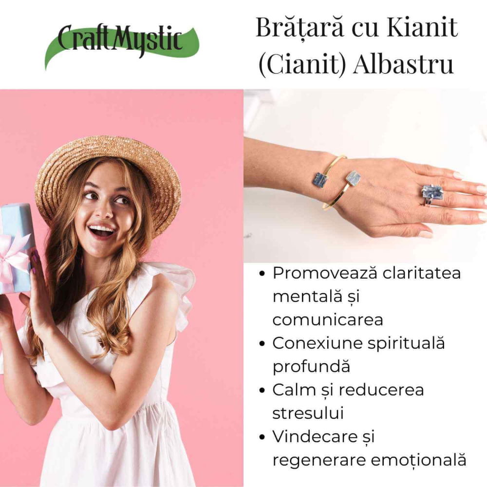 Bratara Metalica Aurie cu Dublu Kianit (cianit) Albastru, Claritate si Armonie [3]