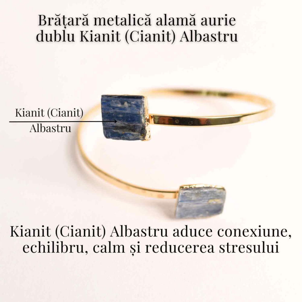 Bratara Metalica Aurie cu Dublu Kianit (cianit) Albastru, Claritate si Armonie [4]