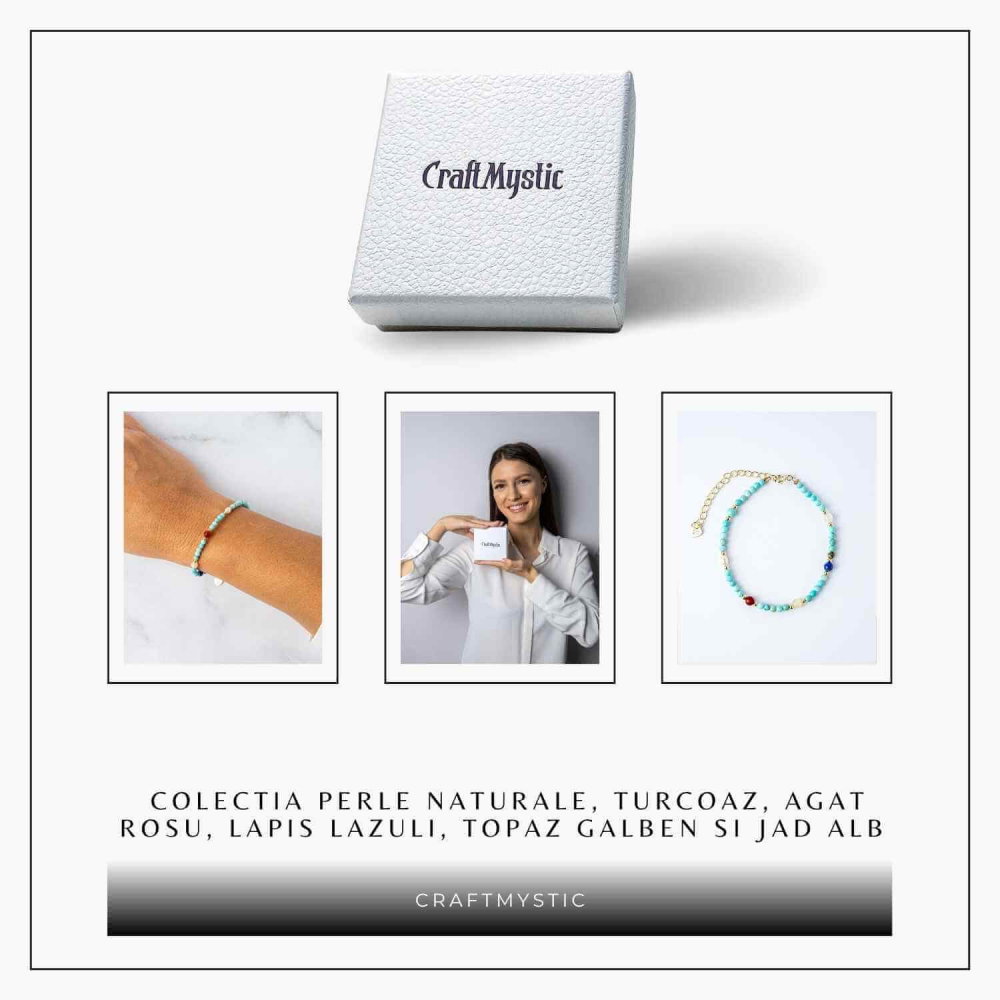 Bratara Multigem – Turcoaz, Agat Rosu, Lapis Lazuli, Jad Alb, Topaz Galben si Perla Naturala – Energie Pozitiva si Armonie [8]
