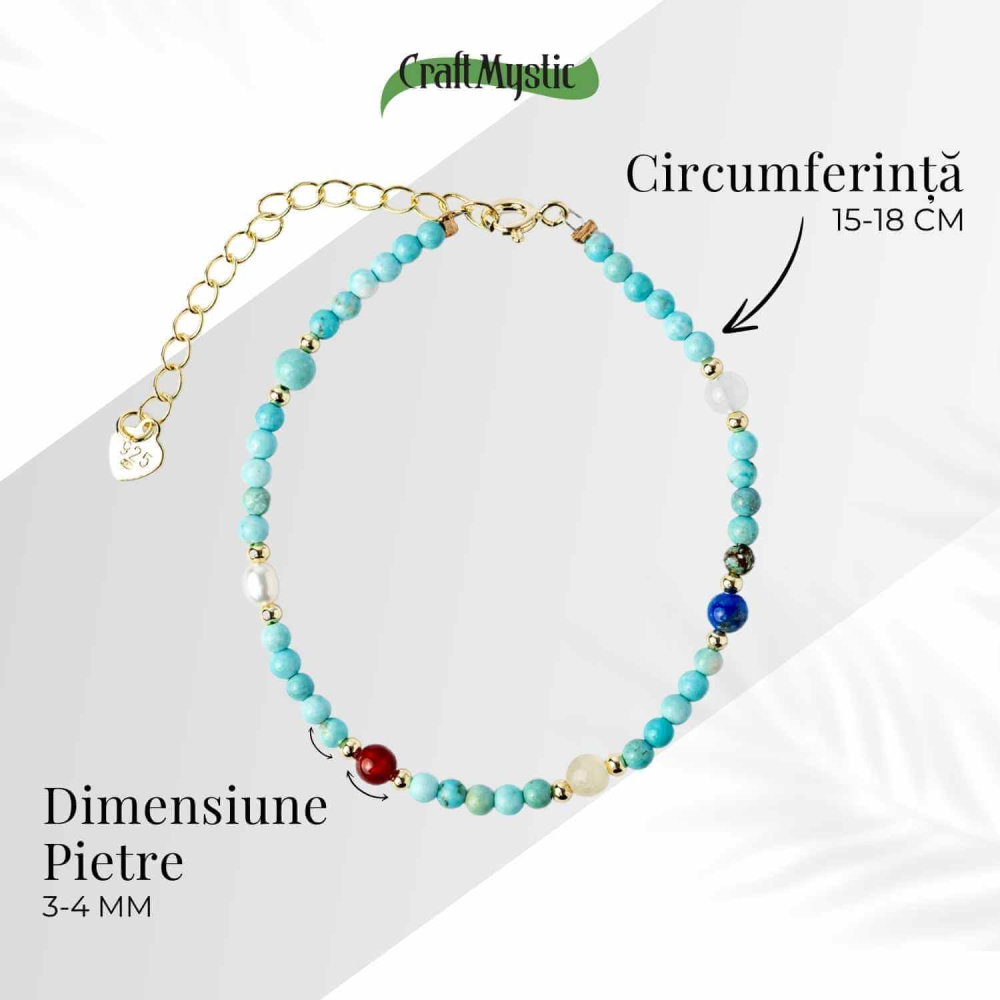 Bratara Multigem – Turcoaz, Agat Rosu, Lapis Lazuli, Jad Alb, Topaz Galben si Perla Naturala – Energie Pozitiva si Armonie [4]