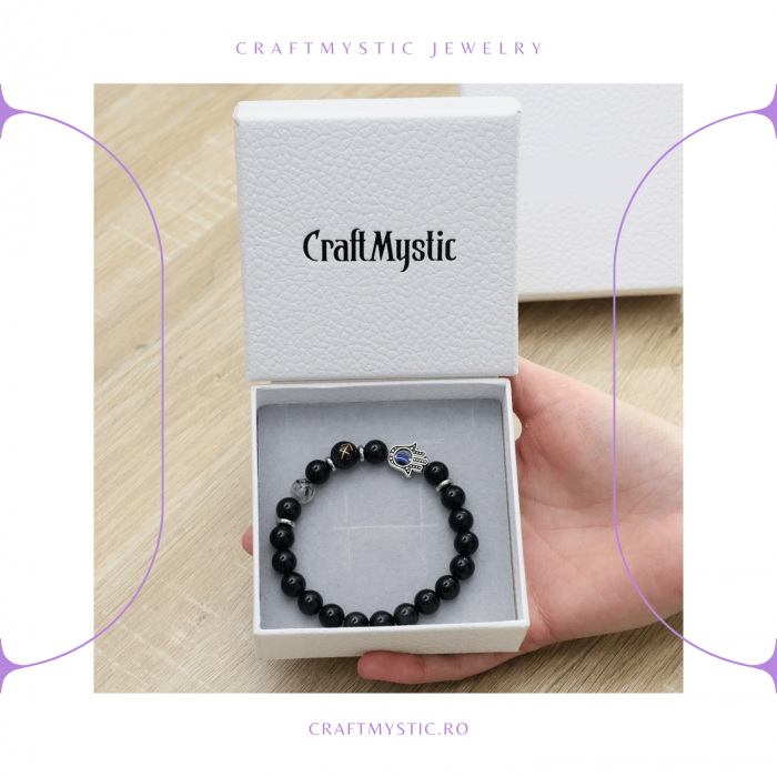  Bratara pentru Zodii cu Margele de Obsidian, Pandantiv Mana Fatimei si Ochiul "Rau" [50]