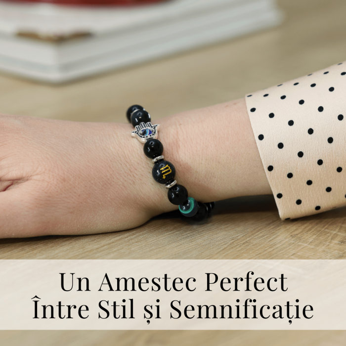  Bratara pentru Zodii cu Margele de Obsidian, Pandantiv Mana Fatimei si Ochiul "Rau" [46]