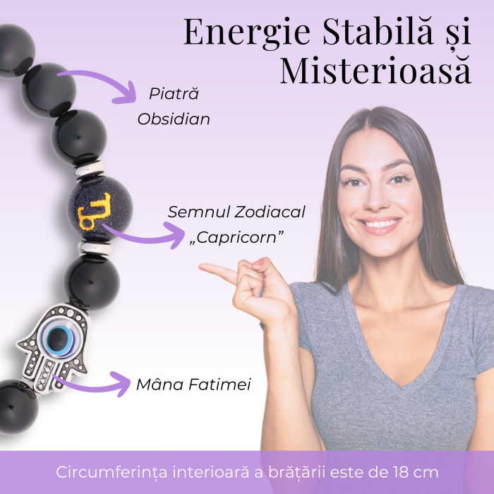  Bratara pentru Zodii cu Margele de Obsidian, Pandantiv Mana Fatimei si Ochiul "Rau" [60]