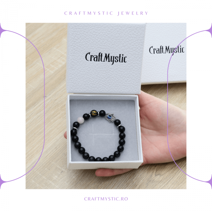  Bratara pentru Zodii cu Margele de Obsidian, Pandantiv Mana Fatimei si Ochiul "Rau" [26]