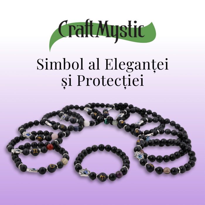  Bratara pentru Zodii cu Margele de Obsidian, Pandantiv Mana Fatimei si Ochiul "Rau" [64]