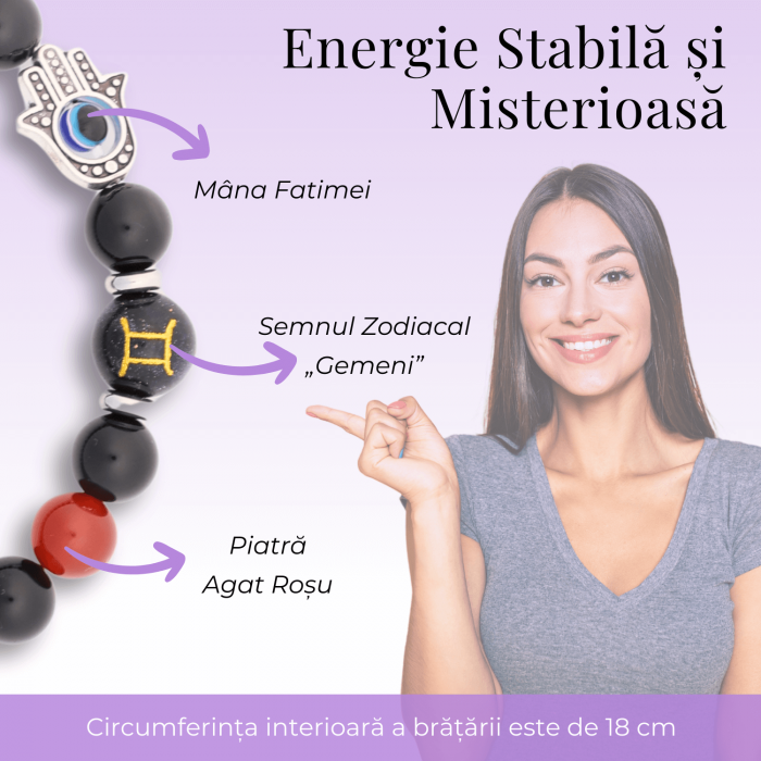  Bratara pentru Zodii cu Margele de Obsidian, Pandantiv Mana Fatimei si Ochiul "Rau" [20]