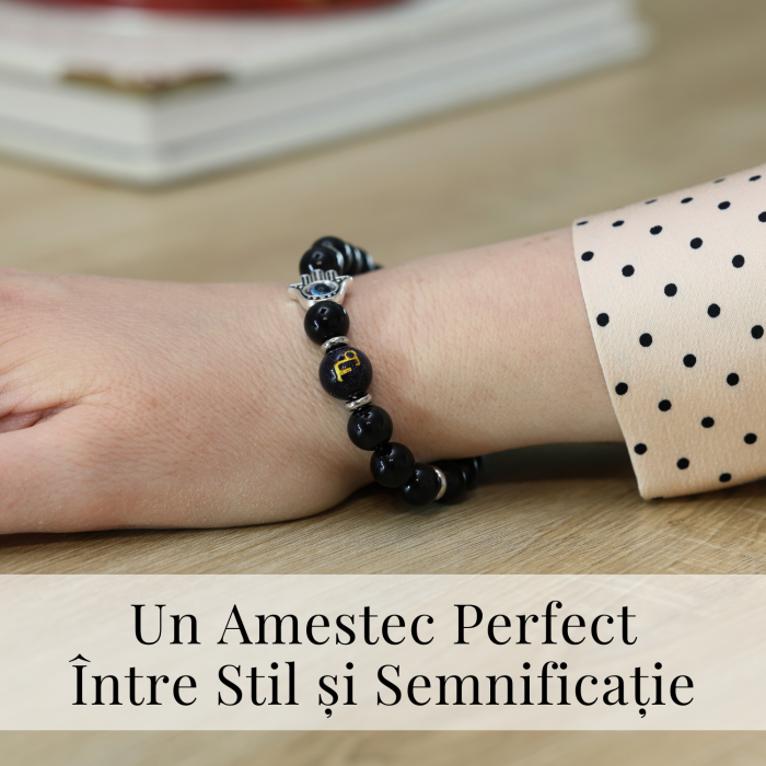  Bratara pentru Zodii cu Margele de Obsidian, Pandantiv Mana Fatimei si Ochiul "Rau" [62]