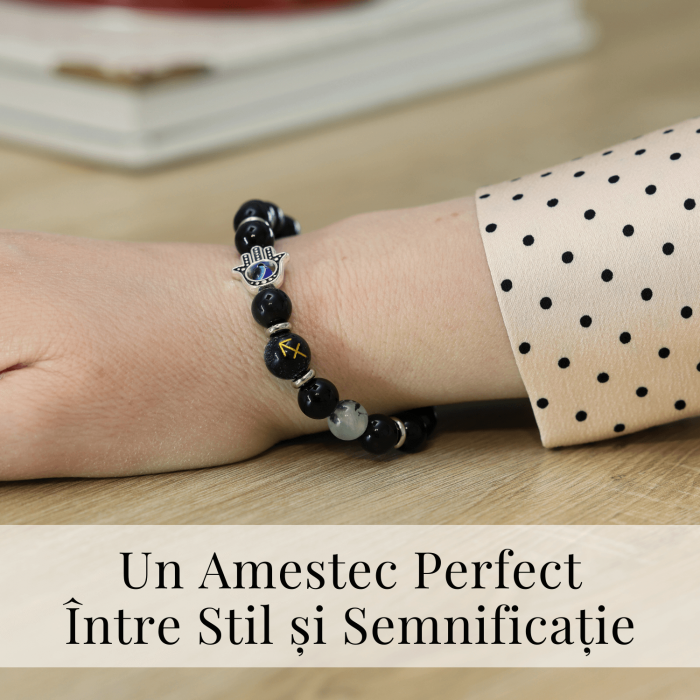  Bratara pentru Zodii cu Margele de Obsidian, Pandantiv Mana Fatimei si Ochiul "Rau" [54]