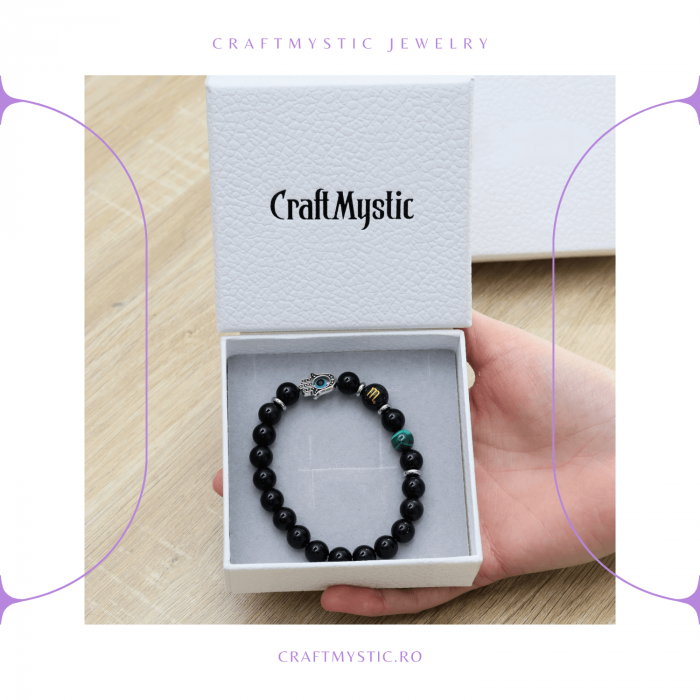  Bratara pentru Zodii cu Margele de Obsidian, Pandantiv Mana Fatimei si Ochiul "Rau" [42]