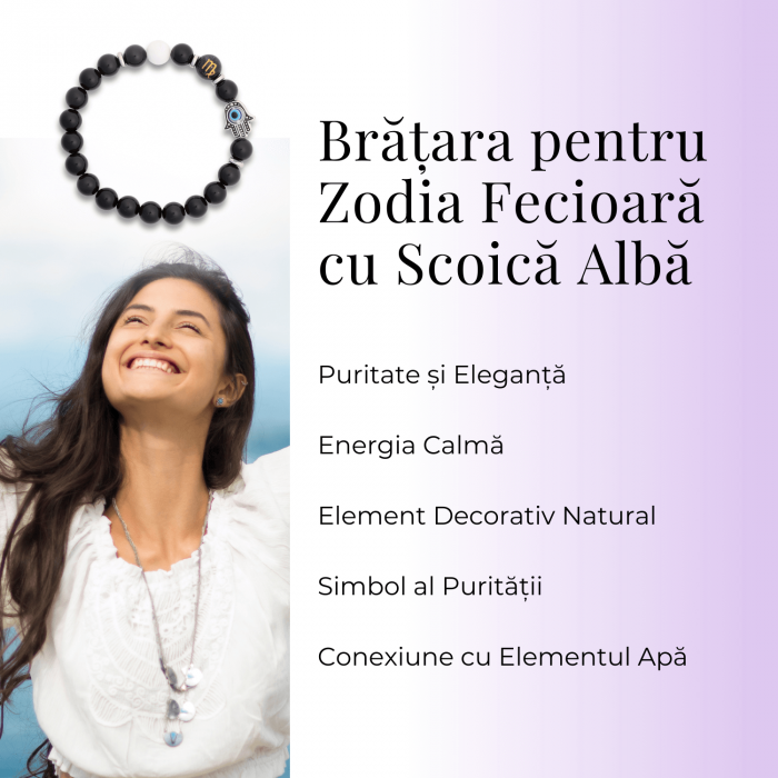  Bratara pentru Zodii cu Margele de Obsidian, Pandantiv Mana Fatimei si Ochiul "Rau" [103]