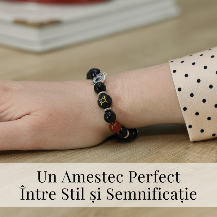  Bratara pentru Zodii cu Margele de Obsidian, Pandantiv Mana Fatimei si Ochiul "Rau" [22]