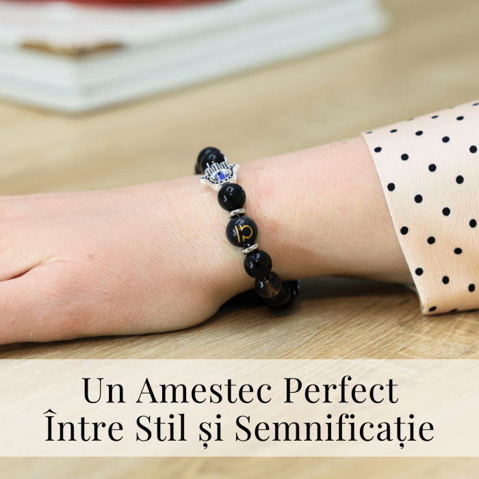  Bratara pentru Zodii cu Margele de Obsidian, Pandantiv Mana Fatimei si Ochiul "Rau" [86]