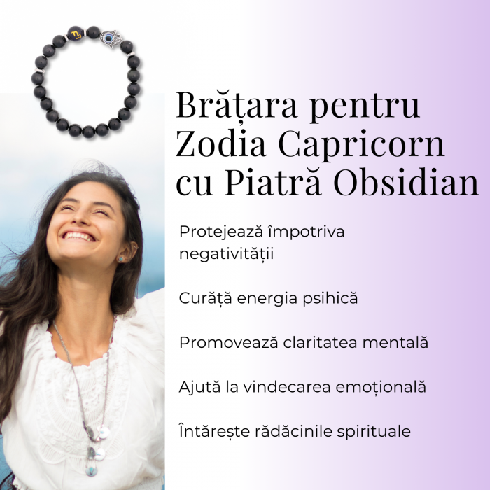  Bratara pentru Zodii cu Margele de Obsidian, Pandantiv Mana Fatimei si Ochiul "Rau" [63]