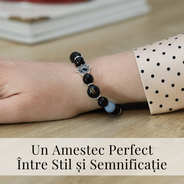  Bratara pentru Zodii cu Margele de Obsidian, Pandantiv Mana Fatimei si Ochiul "Rau" [70]