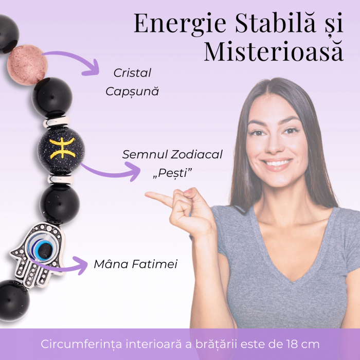  Bratara pentru Zodii cu Margele de Obsidian, Pandantiv Mana Fatimei si Ochiul "Rau" [76]