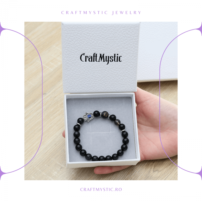  Bratara pentru Zodii cu Margele de Obsidian, Pandantiv Mana Fatimei si Ochiul "Rau" [82]