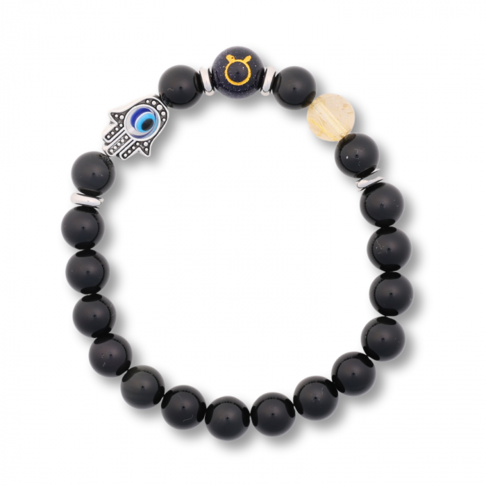  Bratara pentru Zodii cu Margele de Obsidian, Pandantiv Mana Fatimei si Ochiul "Rau" [9]