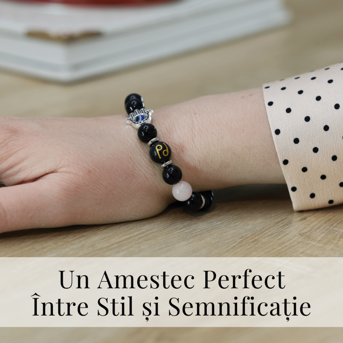  Bratara pentru Zodii cu Margele de Obsidian, Pandantiv Mana Fatimei si Ochiul "Rau" [30]