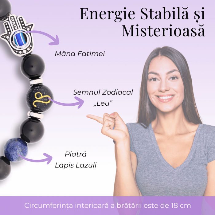  Bratara pentru Zodii cu Margele de Obsidian, Pandantiv Mana Fatimei si Ochiul "Rau" [92]