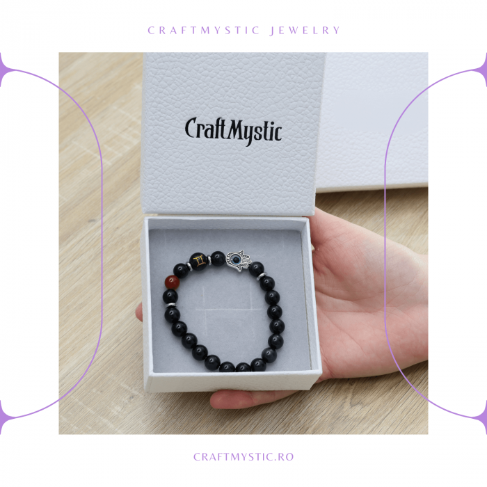  Bratara pentru Zodii cu Margele de Obsidian, Pandantiv Mana Fatimei si Ochiul "Rau" [18]